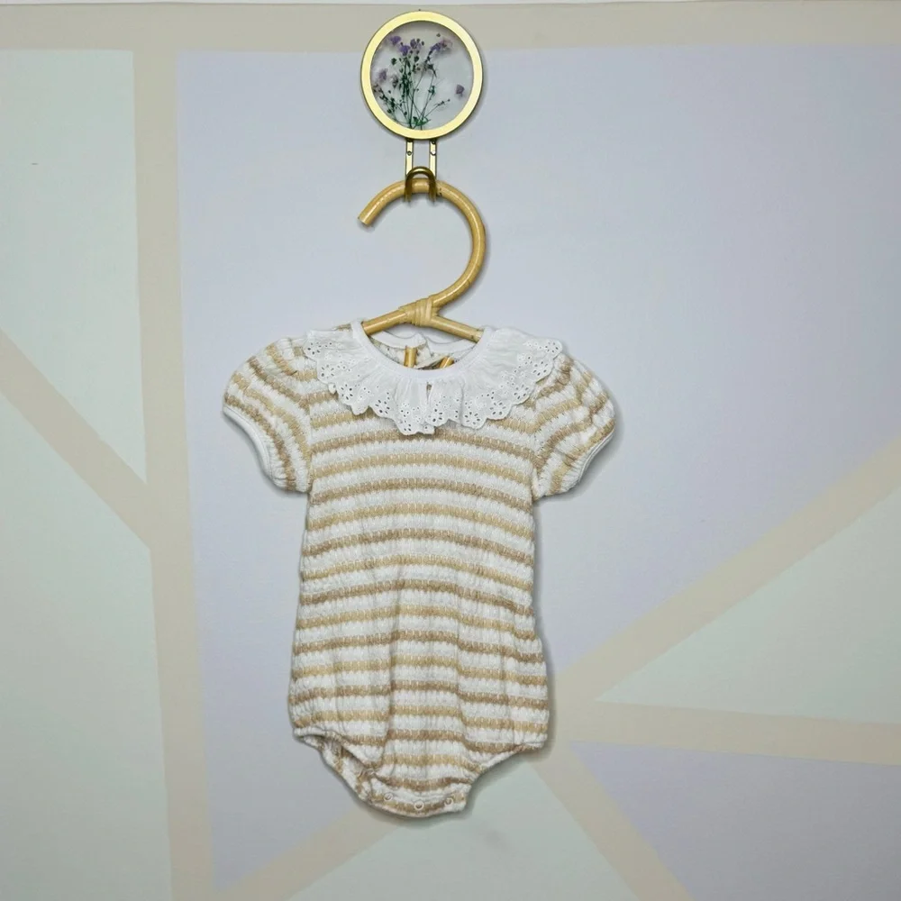 Striped Cream and White Kids One Piece